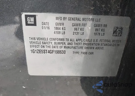 2016 Chevrolet Malibu 1Lt из США, поврежденный, VIN 1G1ZE5ST4GF198630